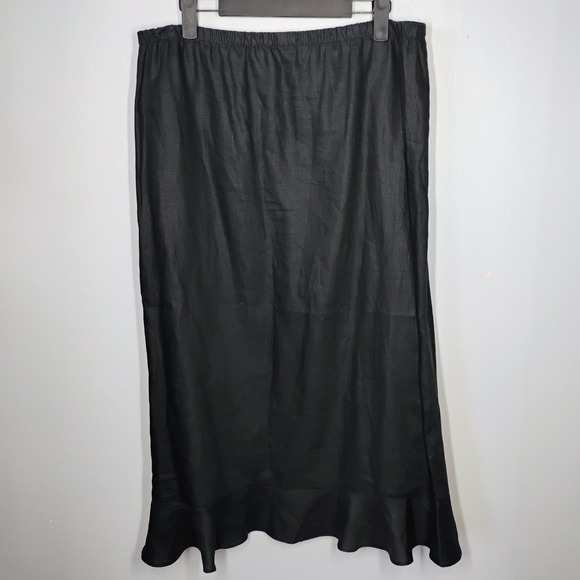 Chalet Skirt Womens Large Black 100% Linen Ruffle Midi Lagenlook Minimalist - Picture 4 of 9